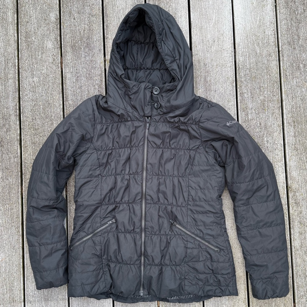 Columbia Thermal Coil quilted winter jacket black hooded sz M